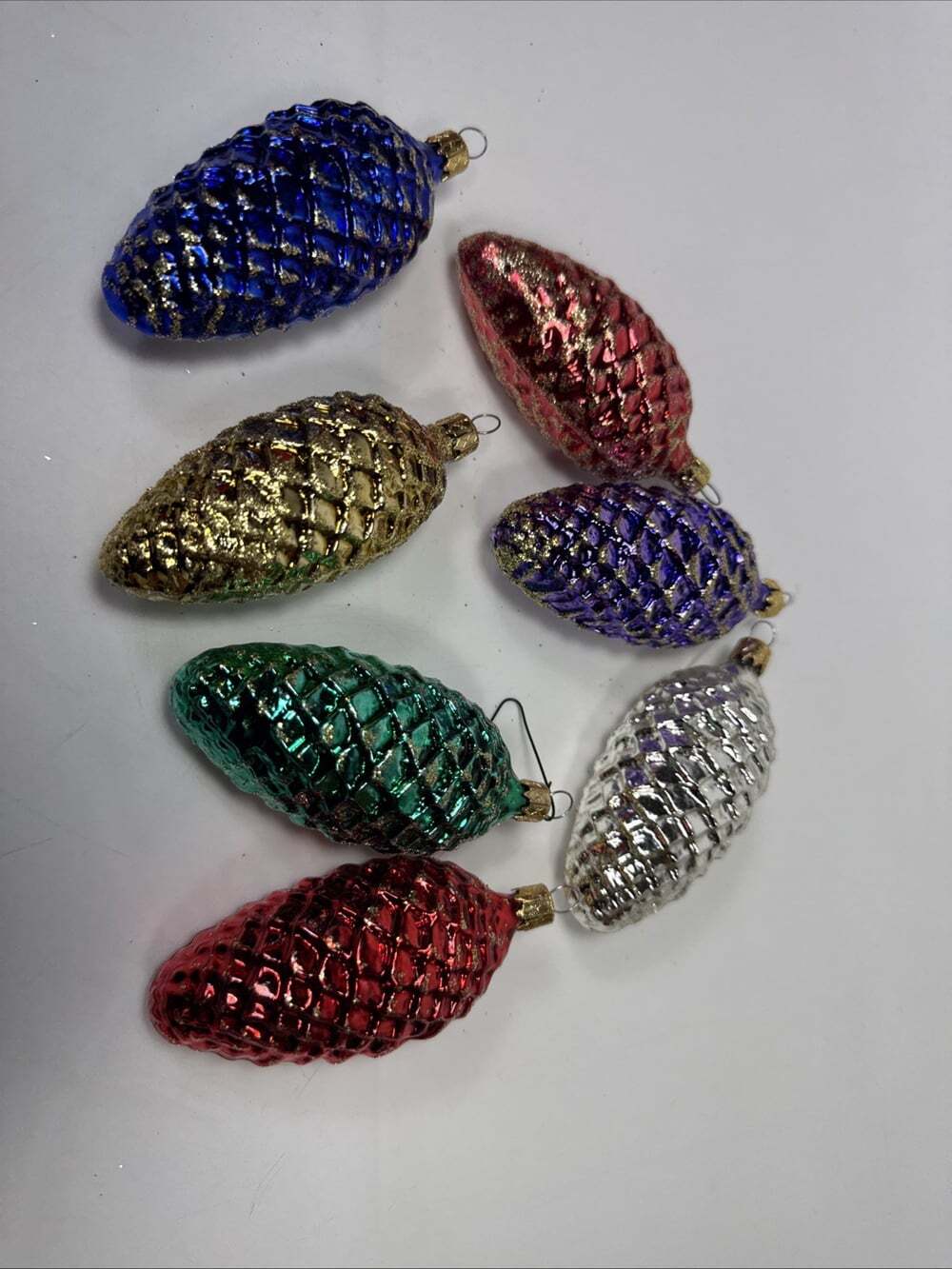 Lot Of 7 Vtg Mercury Glass Pinecone Ornament Made In Columbia